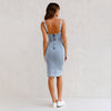 Denim Bandage Jurk met Split - Elegante U-hals Bodycon