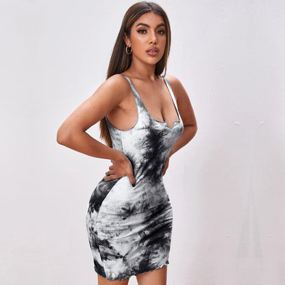 Tie-Dye Bodycon Halter Jurk - Sexy Slim-Fit Print