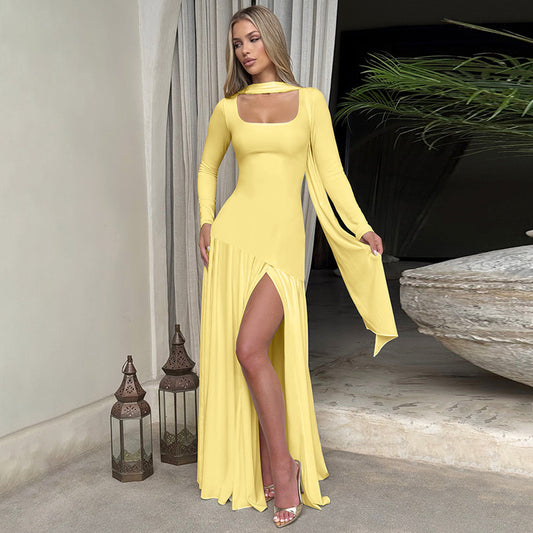 Sexy Asymmetrische Jurk met Lange Mouwen