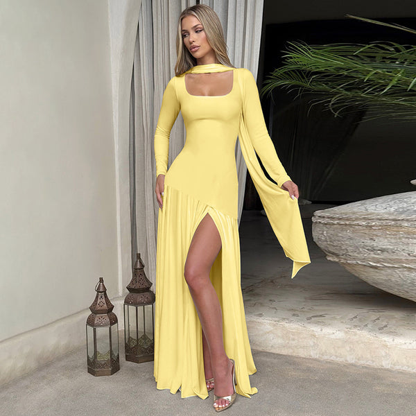 Sexy Asymmetrische Jurk met Lange Mouwen