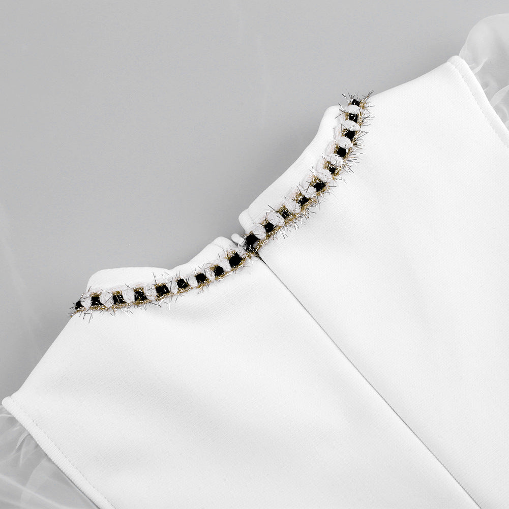 Elegante Witte Bodycon Jurk met V-Hals - Autumn Winter Collection