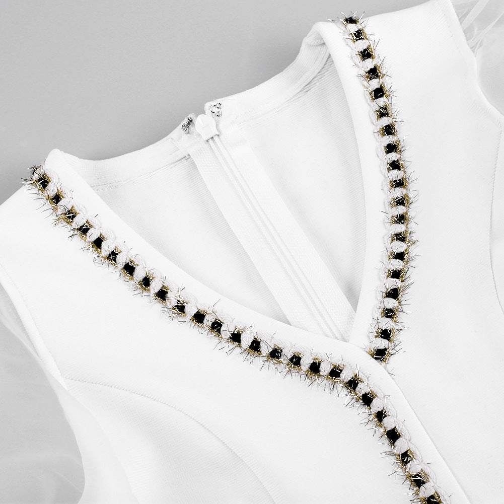 Elegante Witte Bodycon Jurk met V-Hals - Autumn Winter Collection