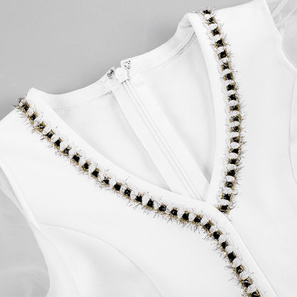 Elegante Witte Bodycon Jurk met V-Hals - Autumn Winter Collection