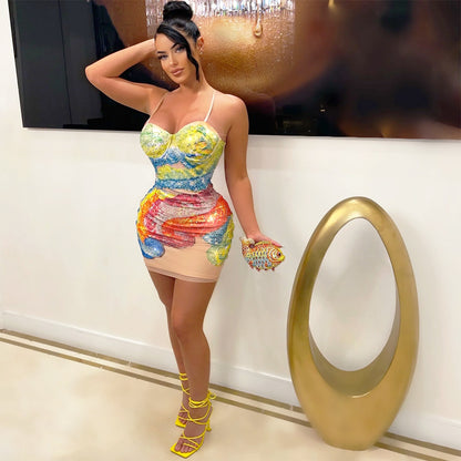 Elegante Rhinestone Slip Jurk - Apricot