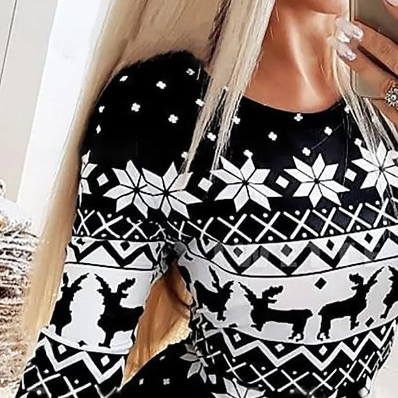 Black Nordic Christmas Midi Dress - Feestelijke