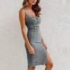 Denim Bandage Jurk met Split - Elegante U-hals Bodycon