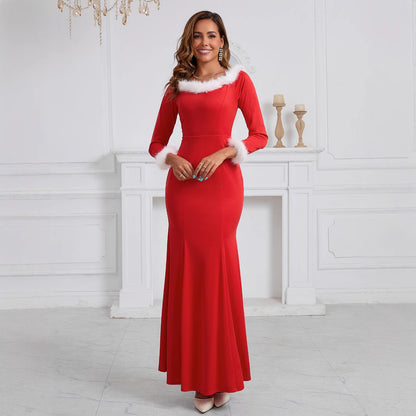 Red Elegant A-Line Dress - Feestelijke Jurk met Pluche Details