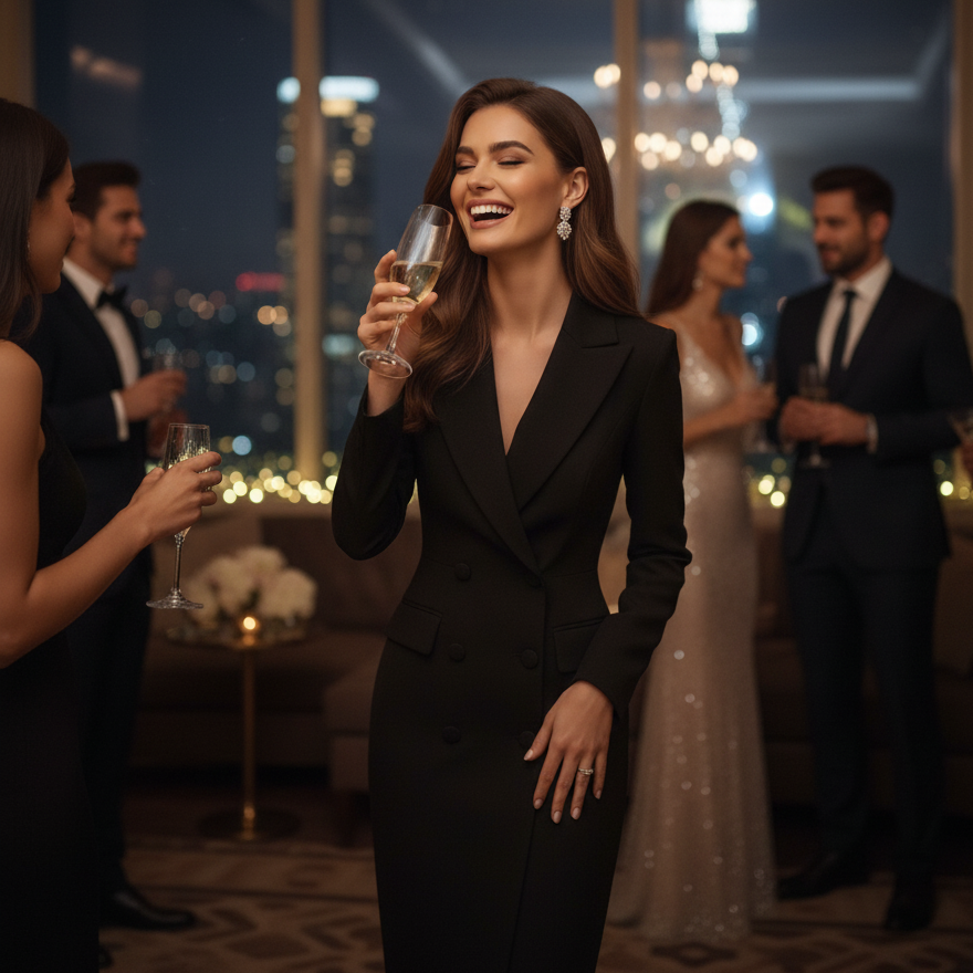 Blazer jurk met dubbele rij knopen in zwart 