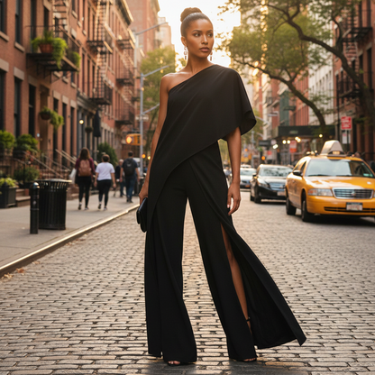 Elegante One-Shoulder Maxi Jurk - Europese Stijl zwart