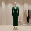 Elegante Groene Fluwelen Wrap Jurk - V-hals met Split