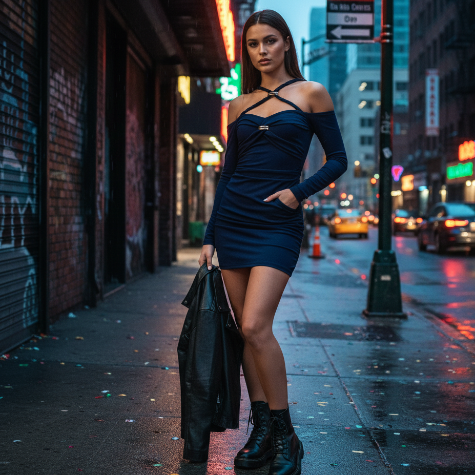 Jurk met slim fit cross knot detail lange mouw4