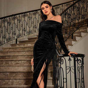 Winter Celebrity Dress Slit Long