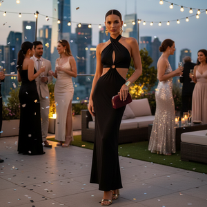 Sexy Fashion Stitching Halter Strap Backless Dress