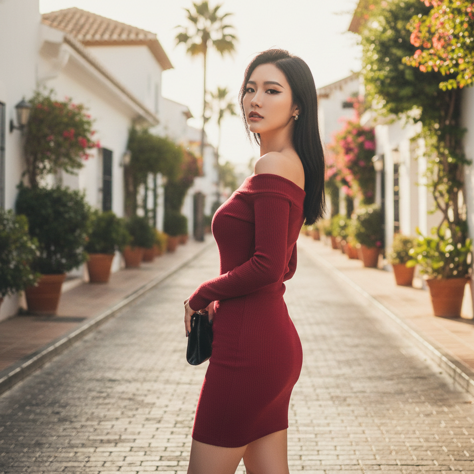 Sexy Off-Shoulder Bodycon Jurk met Lange Mouwen rood1