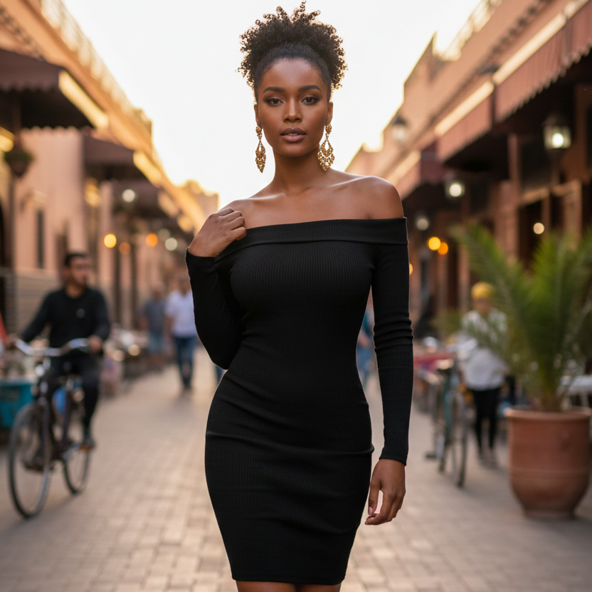 Sexy Off-Shoulder Bodycon Jurk met Lange Mouwen zwart 1