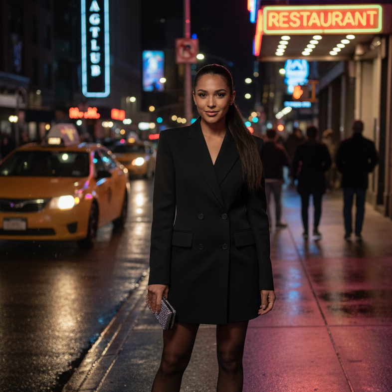 Robe blazer courte noire à double boutonnage