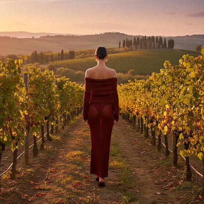 Bordeaux off-shoulder jurk Toscane