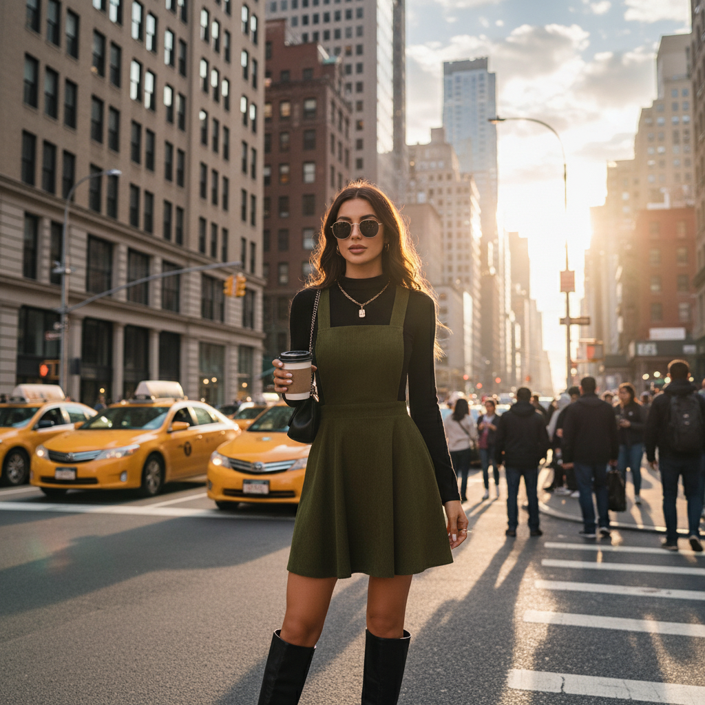 Corduroy overall jurk - NYC commuter