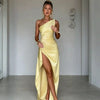 Elegante One-Shoulder Satijnen Jurk - Backless met Split