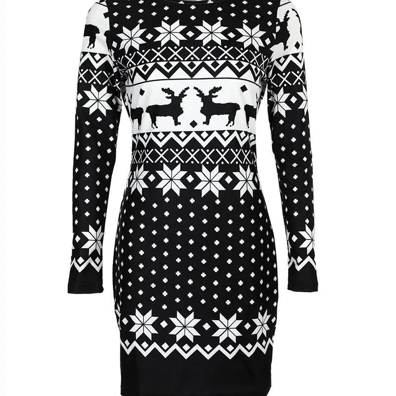 Black Nordic Christmas Midi Dress - Feestelijke