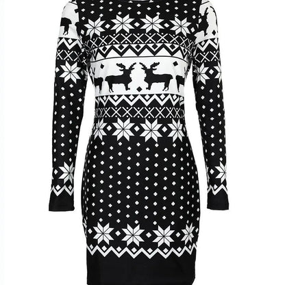 Black Nordic Christmas Midi Dress - Feestelijke