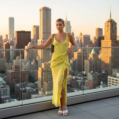 Gele ruffle jurk New York