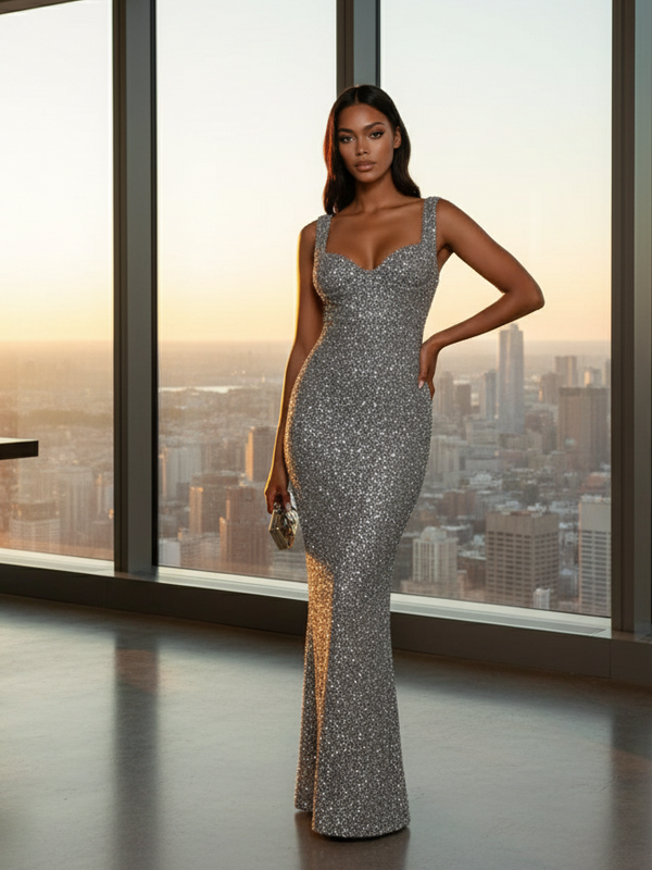 Women's Slim Shoulder Strap Sequin Bodycon Dress