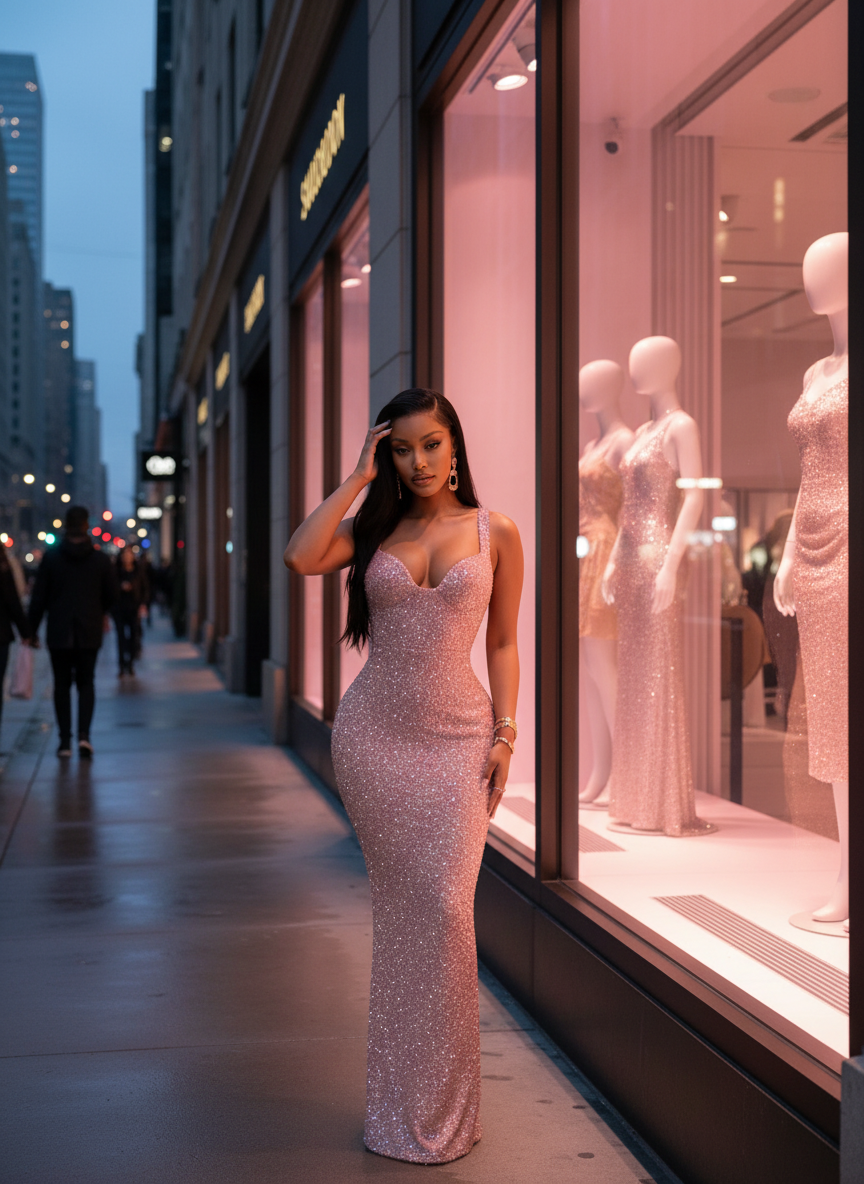 Pink Sequin Dress - Boutique Window
