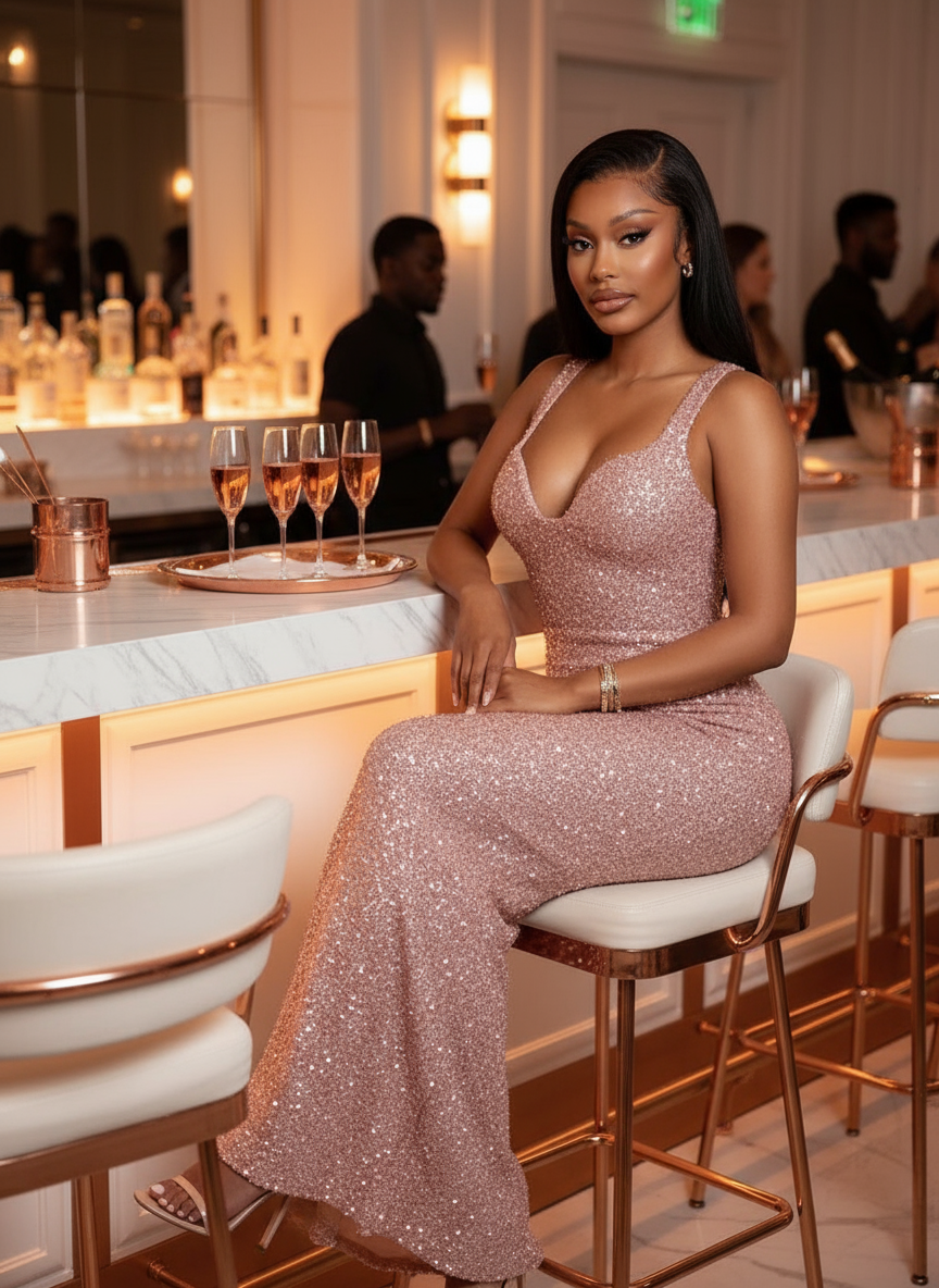 Pink Sequin Dress - Champagne Bar
