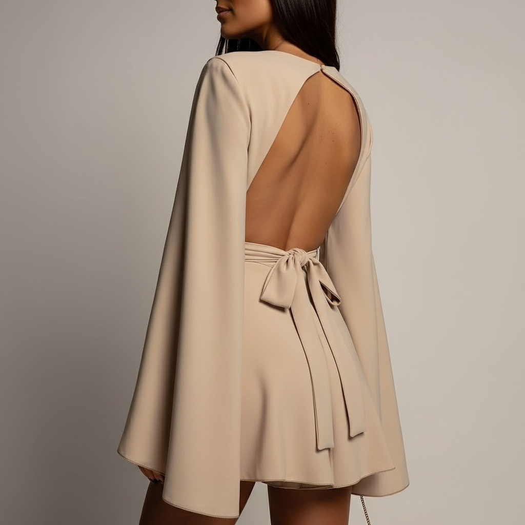 Elegante Backless A-lijn Jurk met Klokmouwen