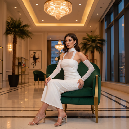 Elegante Mesh Oversleeve Jurk - Herfst Winter Collectie