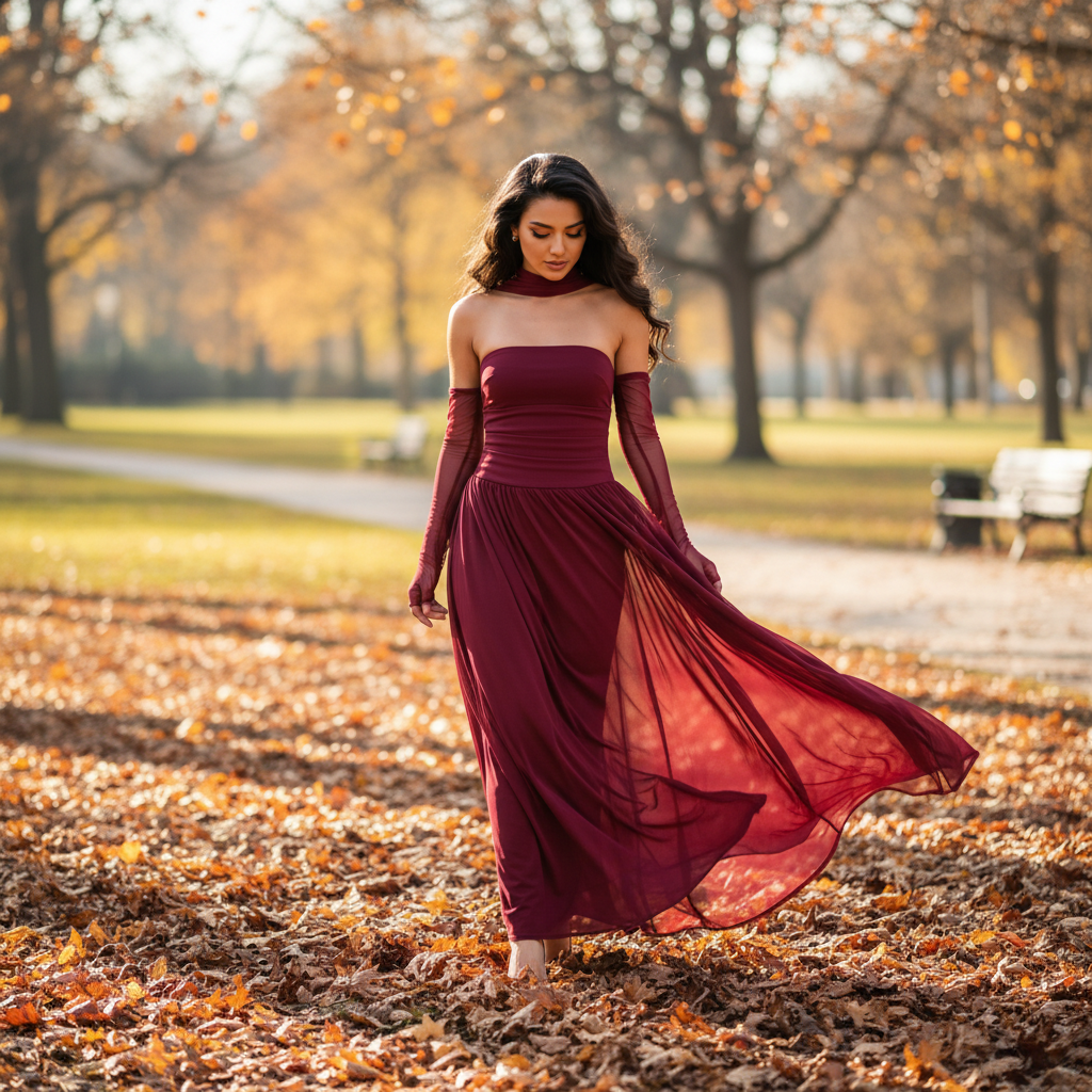 Elegante Mesh Oversleeve Jurk - Herfst Winter Collectie