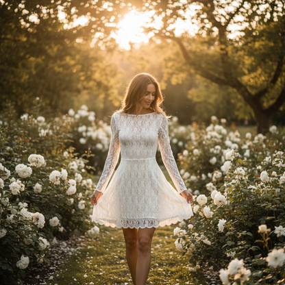 Elegante Witte Kanten Jurk - Herfst Winter Collectie