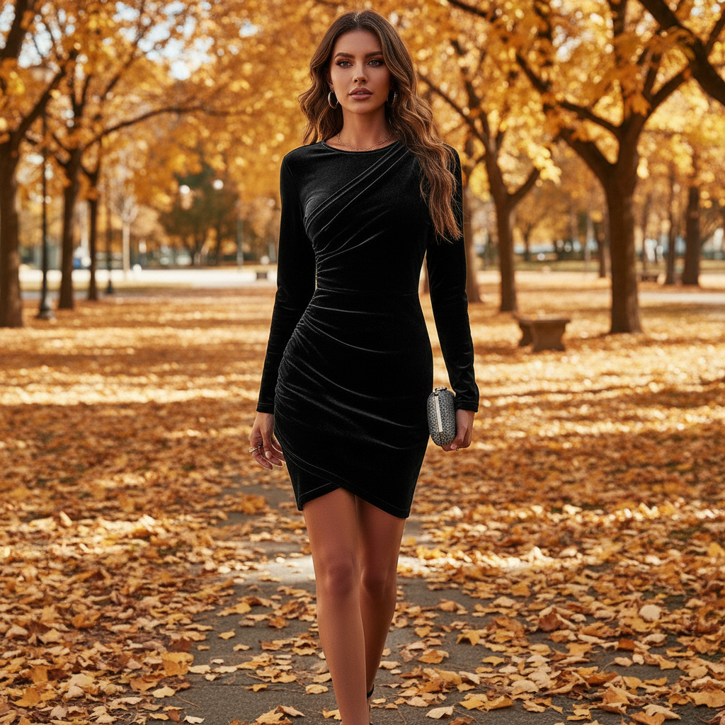 Zwarte jurk - Herfstpark