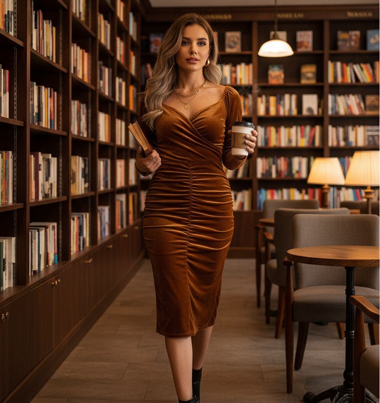 Caramel jurk - Bookstore Cafe