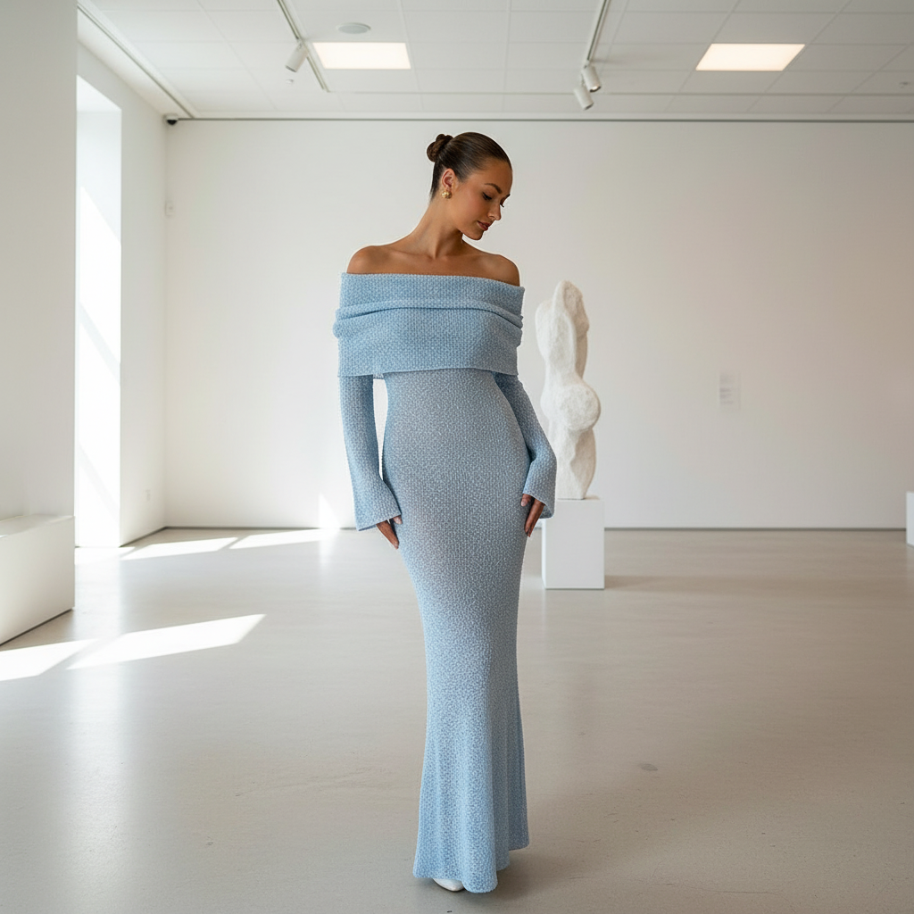 Lichtblauwe off-shoulder jurk Kopenhagen