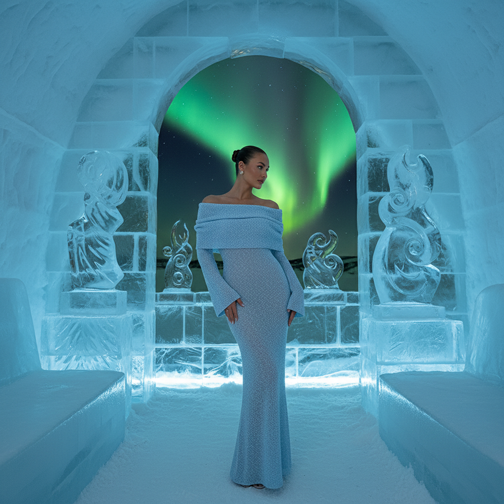 Lichtblauwe off-shoulder jurk Lapland