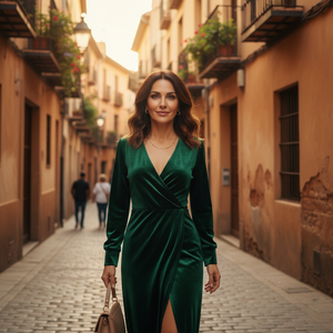 Elegante Groene Fluwelen Wrap Jurk - V-hals met Split