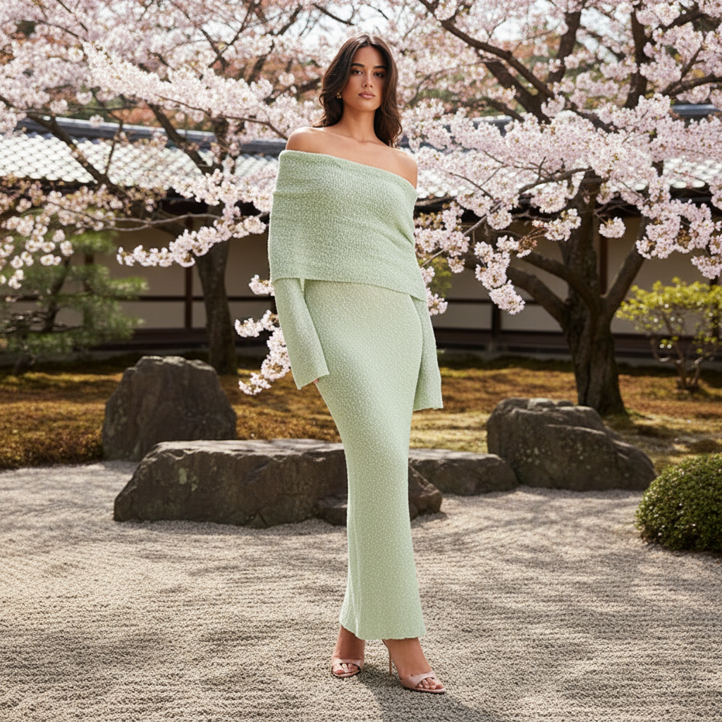 Mintgroene off-shoulder jurk Kyoto