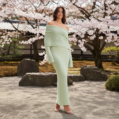 Mintgroene off-shoulder jurk Kyoto