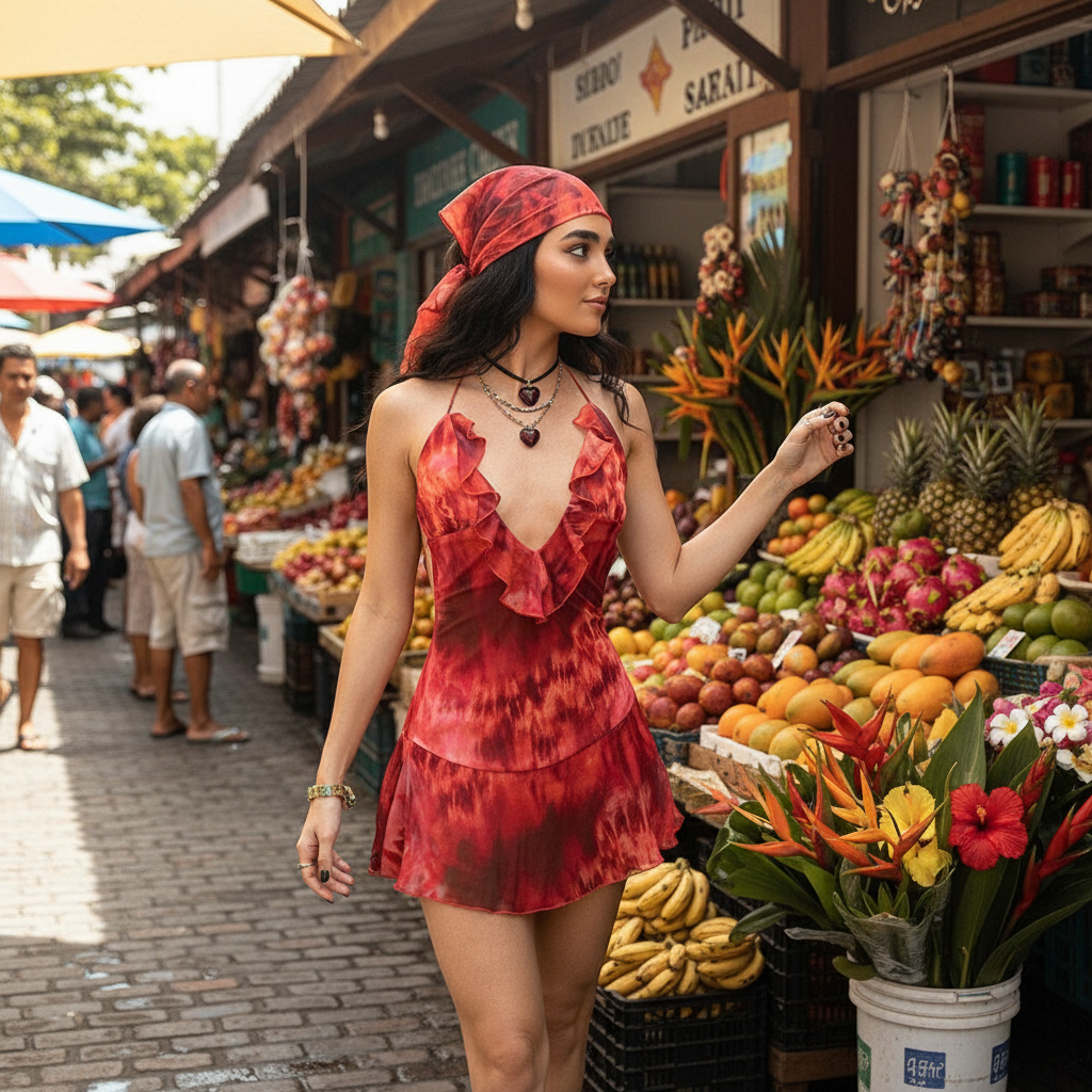 Printed jurk - tropische markt