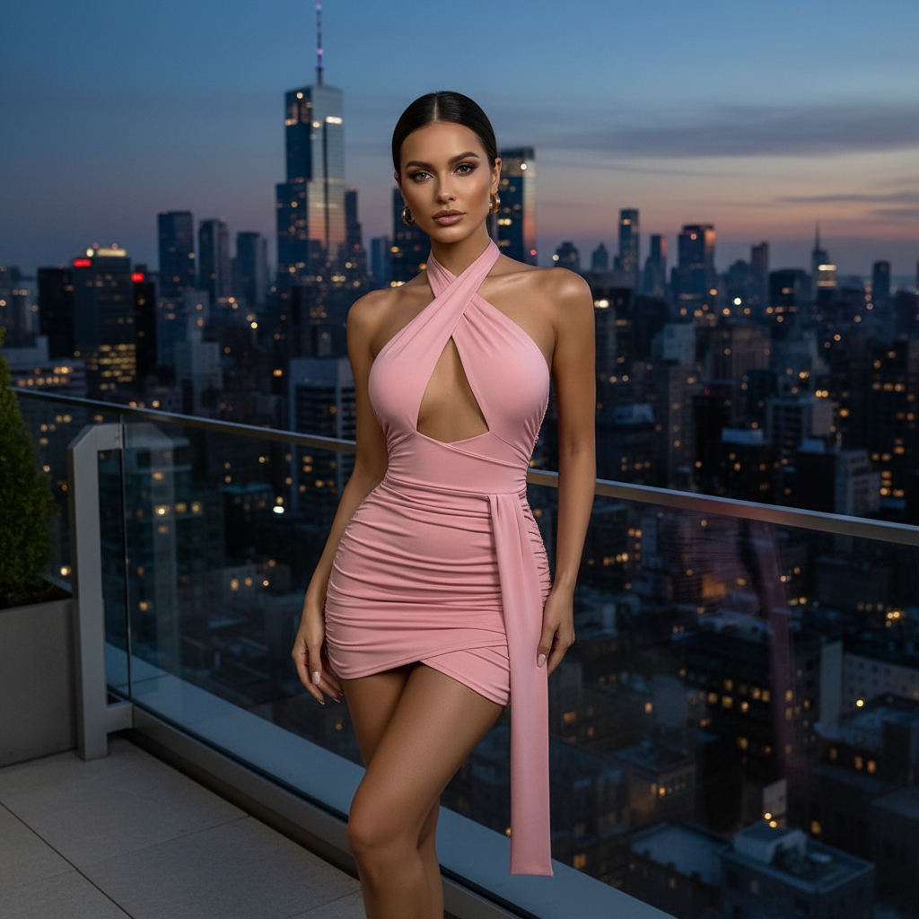 Roze halter bodycon jurk New York