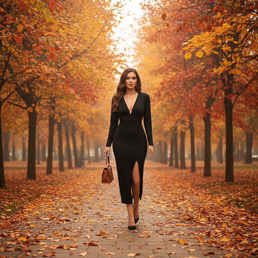 V-hals jurk - herfst park