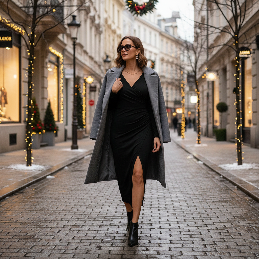 V-hals jurk - winter straat